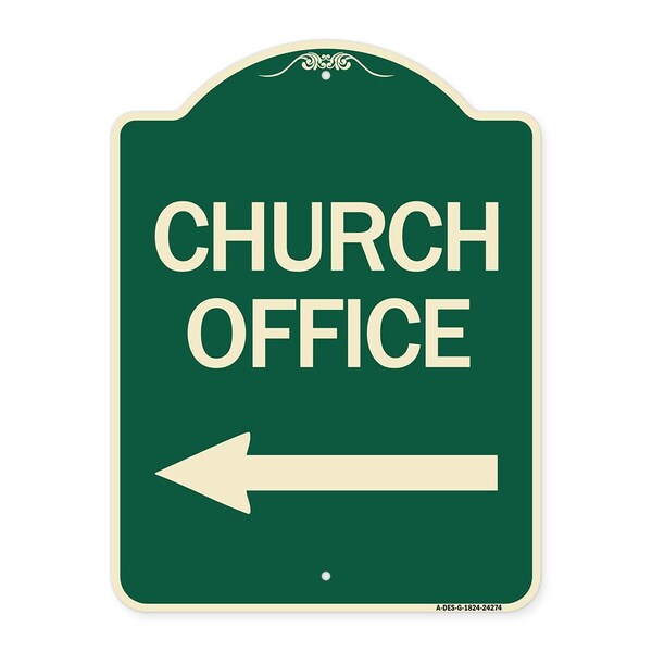 Designer Series Sign Church Office, Green & Tan Heavy-Gauge Aluminum Sign, 24" x 18", G-1824-24274